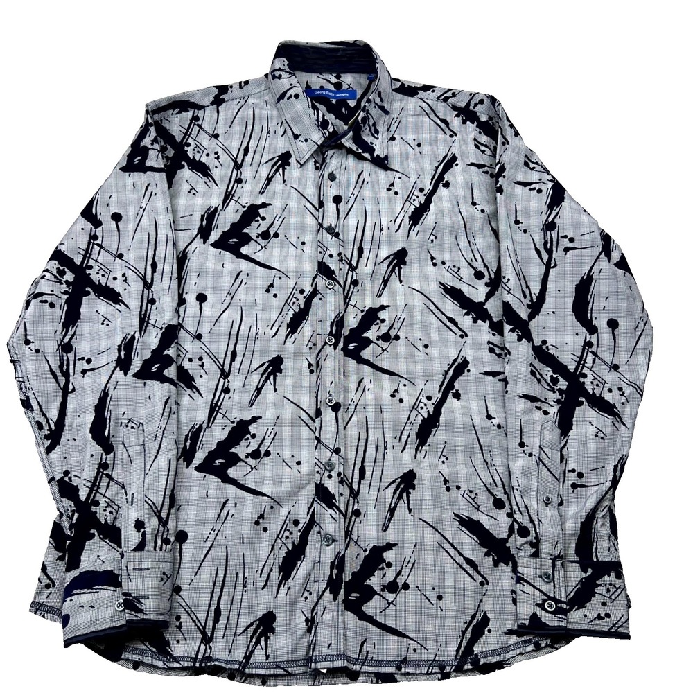 AOP Georg Roth Dress Shirt Mens 2XL Gray Black‎ Paint Splatter MSRP $217 NWT